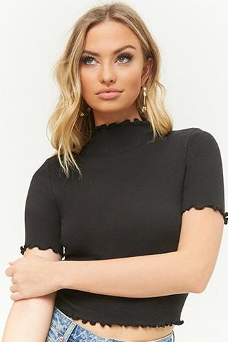 Forever21 Lettuce-edge Mock Neck Top