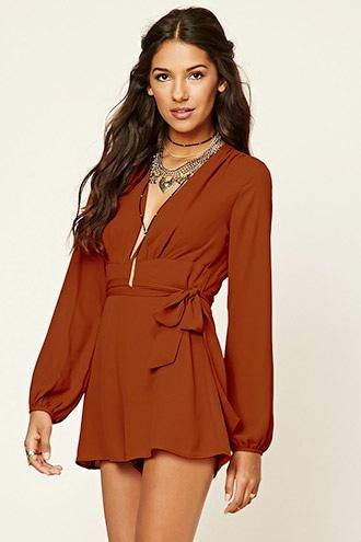 Love21 Women's  Rust Contemporary Belted Romper