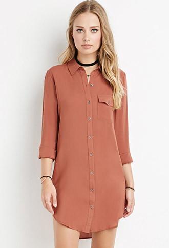 Forever21 Women's  Curved-hem Shirt Dress (mauve)