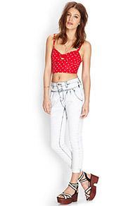 Forever21 Pleated Acid-wash Jeans