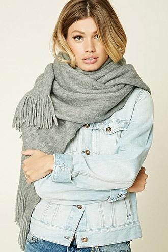 Forever21 Grey Fuzzy Knit Oblong Scarf