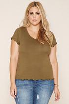 Forever21 Plus Women's  Olive Plus Size Ruffled Tee