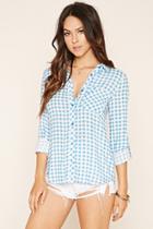 Forever21 Women's  Blue Plaid Button-down Shirt