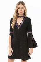 Forever21 Cutout Embroidered Faux Suede Dress