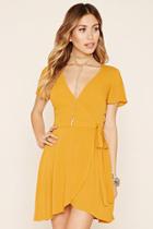Forever21 Women's Mustard Chiffon Self-tie Wrap Dress