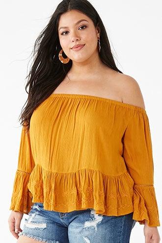 Forever21 Plus Size Off-the-shoulder Embroidered Top