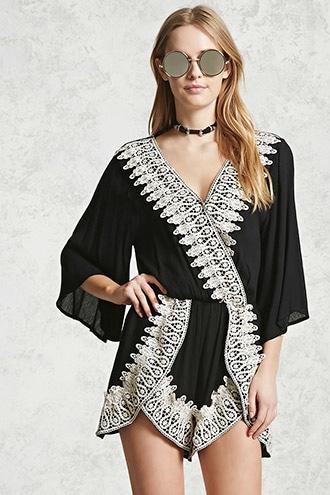 Forever21 Crochet Trim Woven Romper