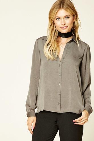 Forever21 Women's  Grey Contemporary Satin Shirt