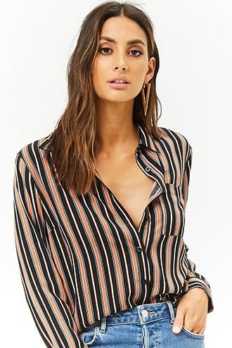 Forever21 Striped Curved Hem Shirt