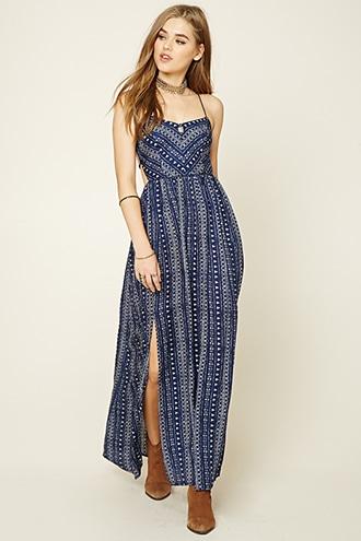 Forever21 Women's Navy & Cream Southwestern Print Maxi Dress