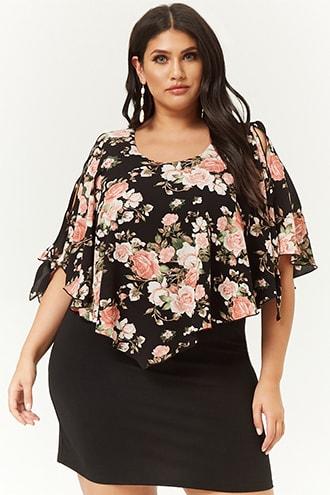 Forever21 Plus Size Crepe Floral Contrast Mini Combo Dress
