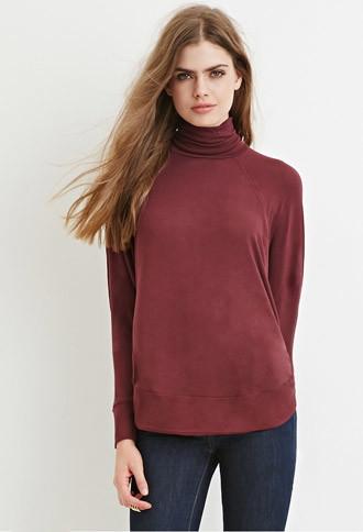 Love21 Women's  Burgundy Oversized Turtleneck Top