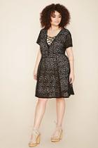 Forever21 Plus Women's  Black & Taupe Plus Size Crochet Lace-up Dress
