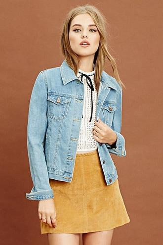 Forever21 Women's  Denim Button Front Denim Jacket