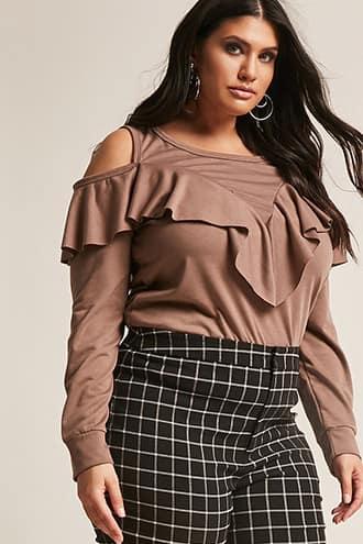 Forever21 Plus Size Open-shoulder Flounce Top