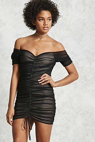 Forever21 Off-the-shoulder Shirred Dress