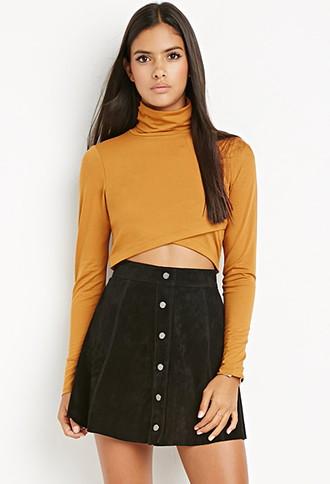 Love21 Women's  Wrap Turtleneck Crop Top