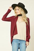 Forever21 Women's  Burgundy Heathered Open-front Cardigan