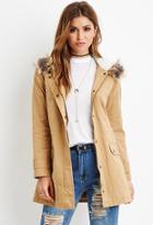 Forever21 Women's  Faux Fur-hooded Parka (khaki)