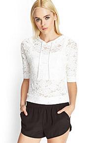 Forever21 Floral Lace Hooded Top