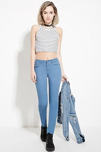 Forever21 Women's  Blue Mid-rise Skinny Jeans