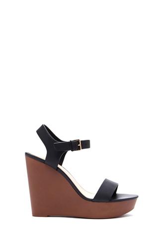 Forever21 Women's  Black Faux Leather Wedges