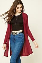 Forever21 Women's  Burgundy Ribbed Open-front Cardigan