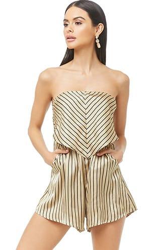 Forever21 Striped Satin Romper
