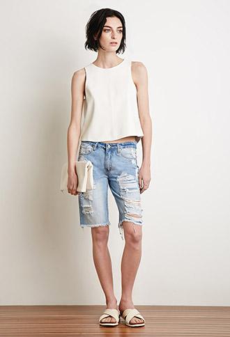 Forever 21 Distressed Bermuda Shorts Denim Small
