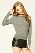 Forever21 Women's  Heather Grey Ribbed Crew Neck Sweater