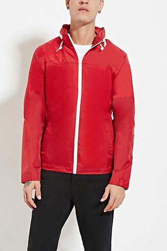 21 Men Men's  Red Zip-up Hooded Windbreaker