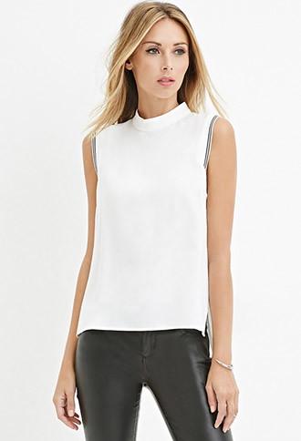 Love21 Stripe-trimmed Crepe Top