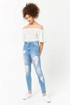 Forever21 Distressed Floral-embroidered Jeans