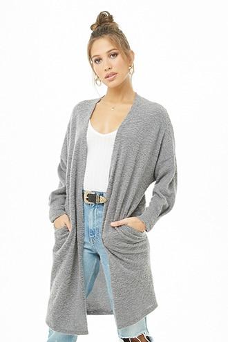 Forever21 Heathered Brush-knit Open-front Cardigan
