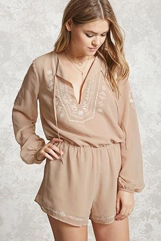 Forever21 Embroidered Peasant Romper