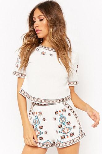 Forever21 Embroidered Abstract Shorts