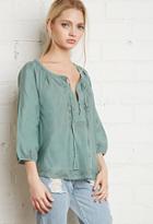 Forever21 Women's  Embroidered Peasant Blouse (sage)