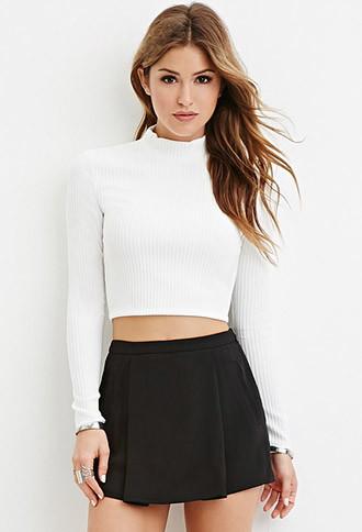 Forever21 Women's  Cream Mock Neck Ribbed Sweater