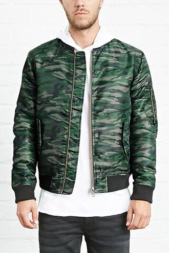 21 Men Men's  Camo Print Bomber Jacket