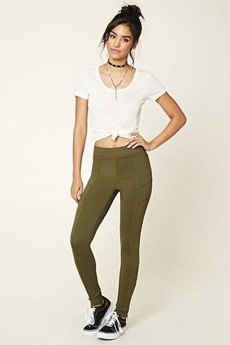 Love21 Women's  Olive Zippered Leggings