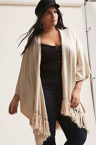 Forever21 Plus Size May Logan Heathered Tassel Fringe Poncho