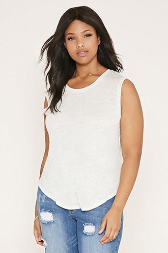Forever21 Plus Women's  Oatmeal Plus Size Slub Knit Tee