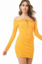 Forever21 Off-the-shoulder Lace-up Mini Dress