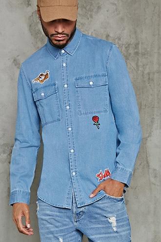 Forever21 Denim Slay Patch Shirt