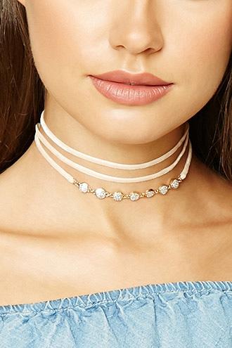 Forever21 Nude & Clear Rhinestone Wraparound Choker