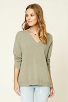 Forever21 Women's  Sage Boxy V-neck Sweater