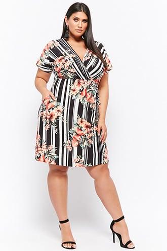 Forever21 Plus Size Floral Striped Surplice Dress
