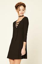 Forever21 Women's  Black Lace-up Swing Dress