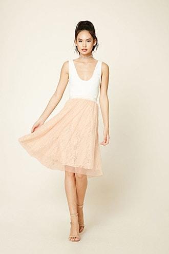 Forever21 Mesh Overlay Lace Skirt