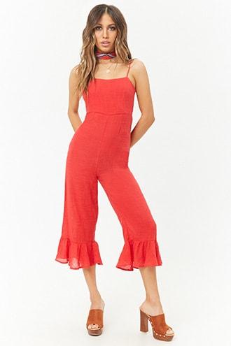 Forever21 Gauze Cutout Ruffle-hem Jumpsuit